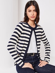 Lipsy Navy Blue Stripe Long Sleeve Crew Neck Cardigan - Image 4 of 4