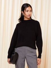 Schwarz - Friends Like These Gerippter kuscheliger Batwing-Pullover - Bild 3 von 4