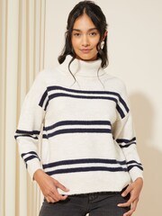 Friends Like These Black/White Stripe High Neck Jumper - Image 1 of 4