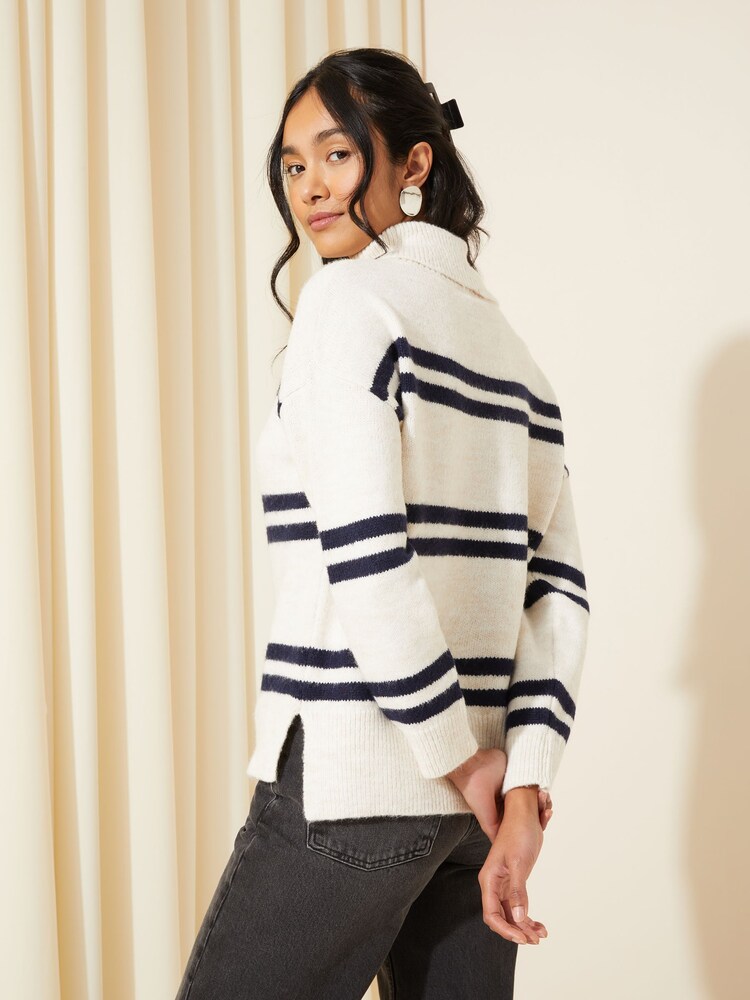 Friends Like These Black/White Stripe High Neck Jumper - Image 4 of 4