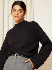 Friends Like These Black Cosy Wide Sleeve Rib Jumper - Image 1 of 4