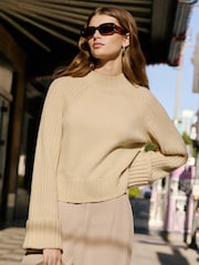 Friends Like These Beige Cosy Wide Sleeve Rib Jumper - Image 3 of 4