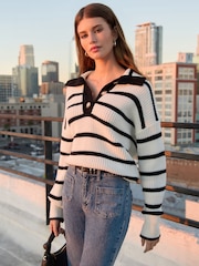 Friends Like These Black/White Stripe Collar Knit Jumper - Image 1 of 4
