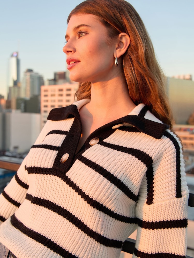 Friends Like These Black/White Stripe Collar Knit Jumper - Image 2 of 4 Friends Like These Black/White Stripe Collar Knit Jumper - Image 2 of 4