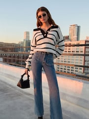 Friends Like These Black/White Stripe Collar Knit Jumper - Image 3 of 4