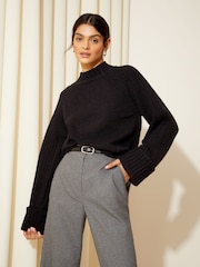 Friends Like These Black Petite Cosy Wide Sleeve Rib Jumper - Image 1 of 4