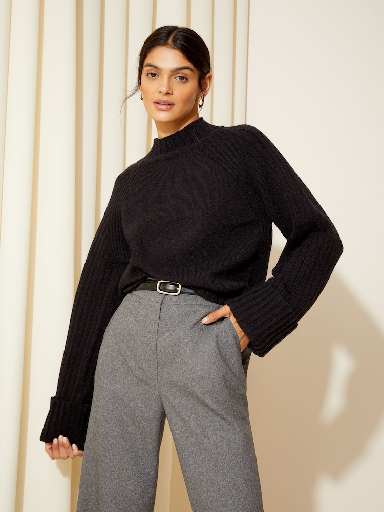 Friends Like These Black Petite Cosy Wide Sleeve Rib Jumper - Image 1 of 4