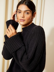 Friends Like These Black Petite Cosy Wide Sleeve Rib Jumper - Image 2 of 4