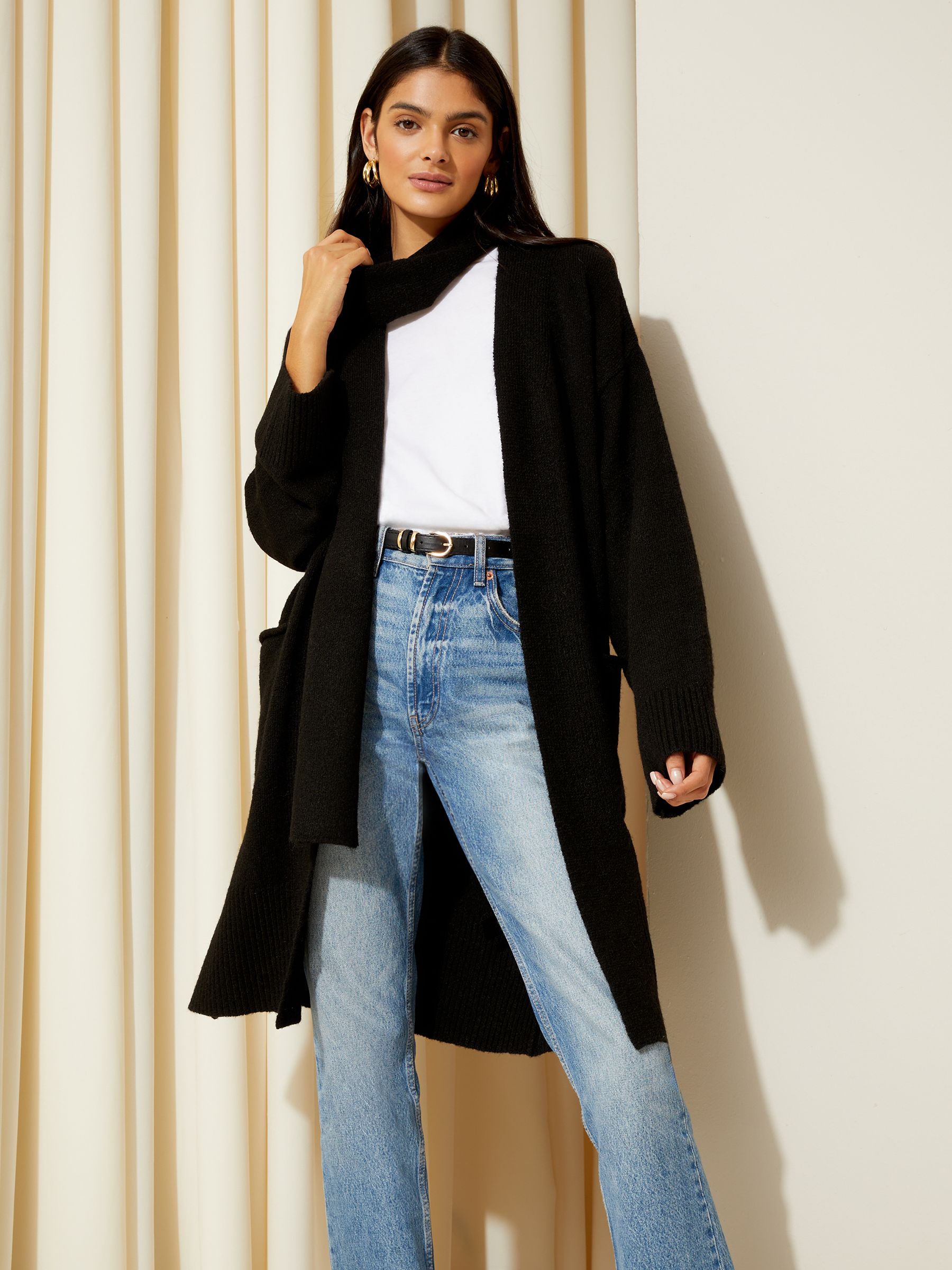 Buy Friends Like These Black Cosy Longline Detachable Scarf Cardigan from Next Luxembourg
