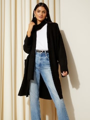 Friends Like These Black Cosy Longline Detachable Scarf Cardigan - Image 1 of 4