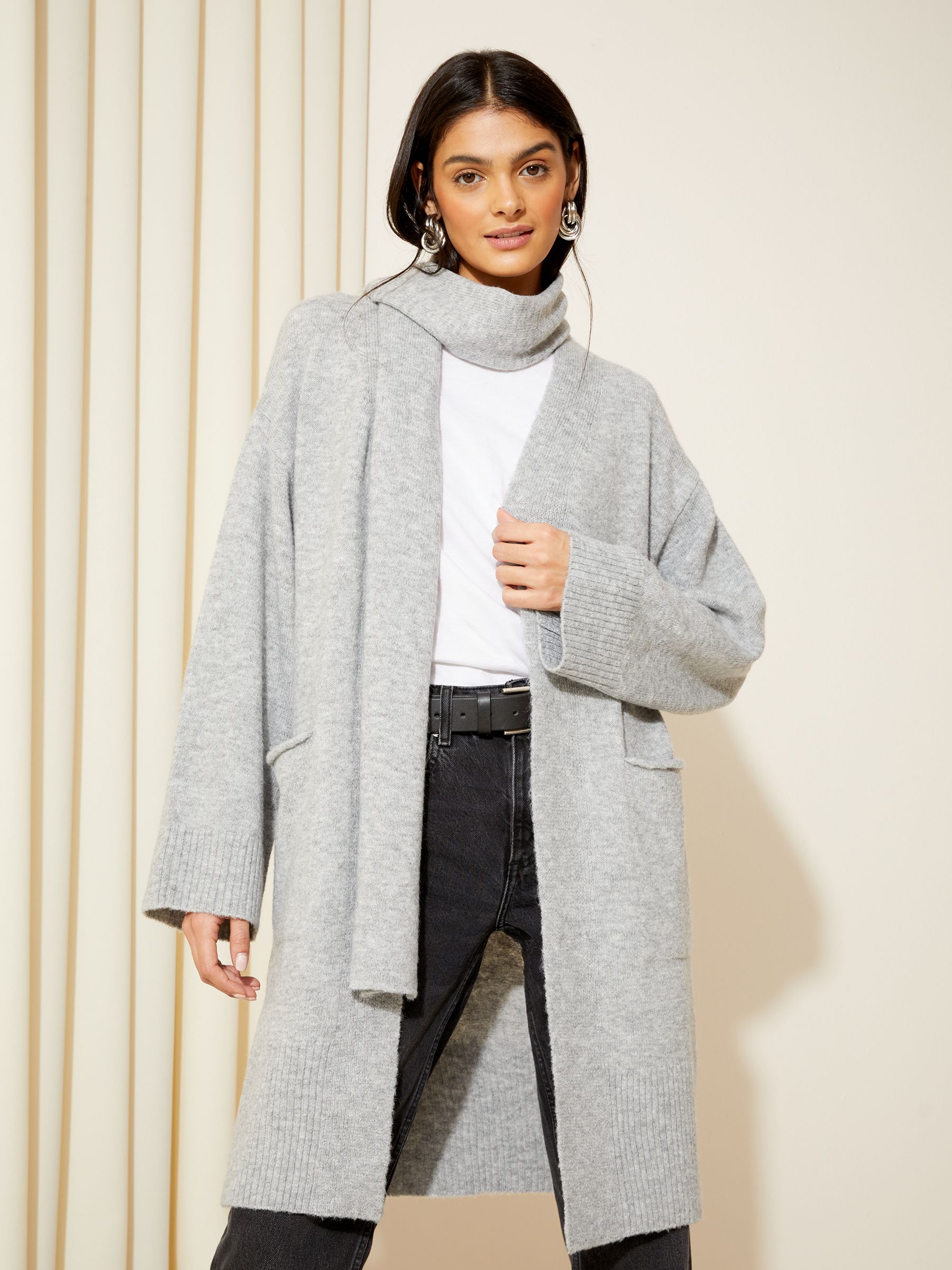 Buy Friends Like These Grey Cosy Longline Detachable Scarf Cardigan from Next Luxembourg
