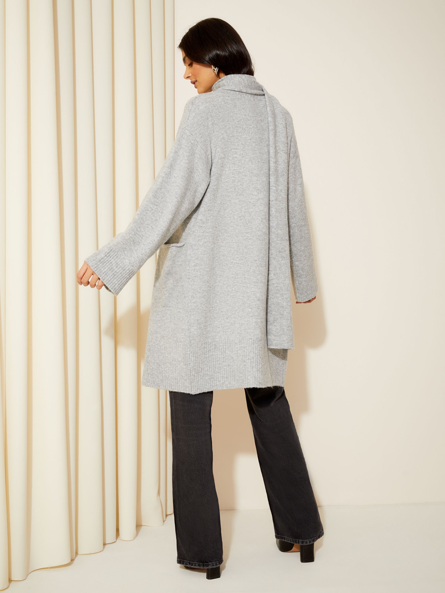 Buy Friends Like These Grey Cosy Longline Detachable Scarf Cardigan from Next Luxembourg