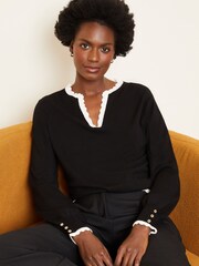 Love & Roses Black Contrast V Neck Long Sleeve Knitted Jumper - Image 1 of 4