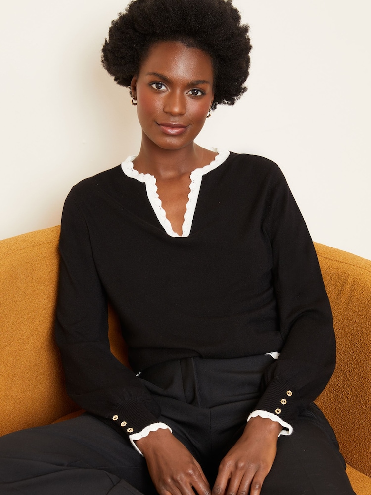 Love & Roses Black Contrast V Neck Long Sleeve Knitted Jumper - Image 1 of 4