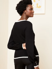 Love & Roses Black Contrast V Neck Long Sleeve Knitted Jumper - Image 3 of 4