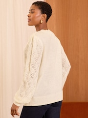 Love & Roses Ivory White Pointelle Rufffle Sleeve Knitted Jumper - Image 4 of 4