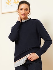 Love & Roses Navy Blue Woven Mix Hybrid Jumper - Image 1 of 4