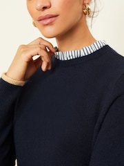 Love & Roses Navy Blue Woven Mix Hybrid Jumper - Image 2 of 4