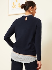 Love & Roses Navy Blue Woven Mix Hybrid Jumper - Image 3 of 4