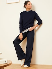 Love & Roses Navy Blue Woven Mix Hybrid Jumper - Image 4 of 4