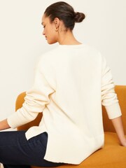 Love & Roses Neutral Cosy Button Up V Neck Jumper - Image 4 of 4