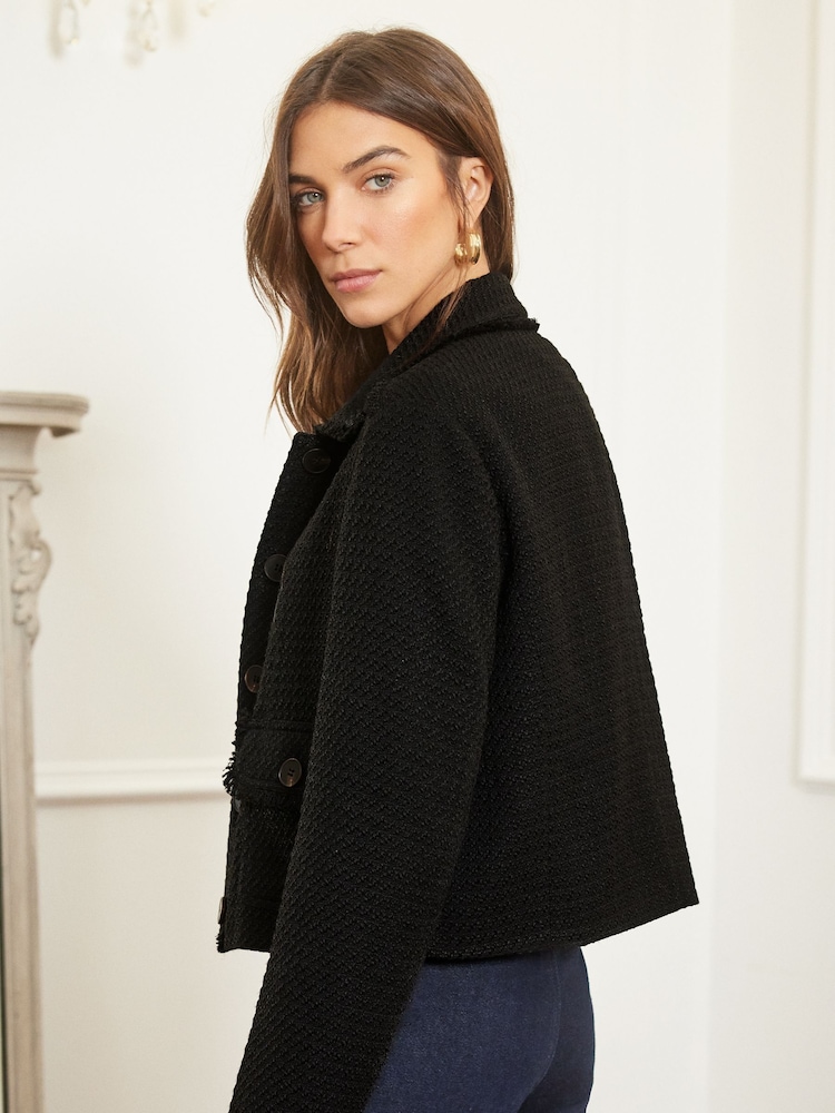 Love & Roses Black Boucle Tailored Button Through Jacket - Image 2 of 3