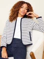 Love & Roses Blue And White Textured Stripe Cropped Jacket - Image 1 of 4