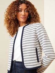 Love & Roses Blue And White Textured Stripe Cropped Jacket - Image 2 of 4