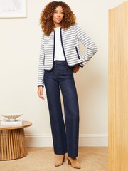 Love & Roses Blue And White Textured Stripe Cropped Jacket - Image 4 of 4
