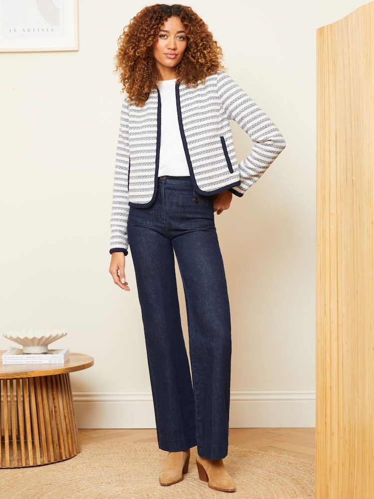 Love & Roses Blue And White Textured Stripe Cropped Jacket - Image 4 of 4