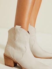 Lipsy White Standard Fit Pull On Ankle Pointed Western Heel Suedette Boot - Image 2 of 5