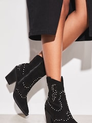 Lipsy Black Mid Heeled Zip Up Studded Western Ankle Boot - Image 3 of 5