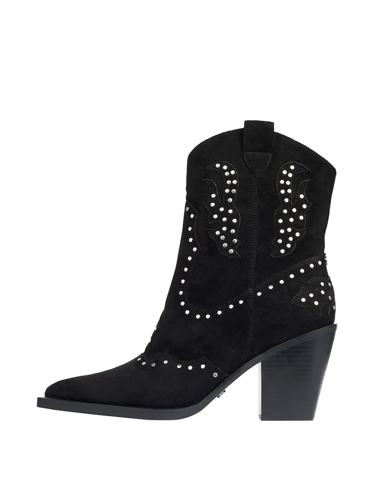 Lipsy Black Mid Heeled Zip Up Studded Western Ankle Boot - Image 5 of 5
