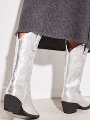 Lipsy Silver Pull On Calf Pointed Western Cowboy Heel Boot - Image 4 of 4