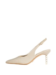 Lipsy Gold Regular Fit Desire Mid Heel Pearl Wedding Slingback Court Shoes - Image 5 of 5