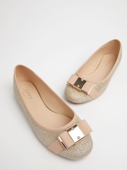 Lipsy Gold Regular Fit Flat Bow Ballet Pumps - Image 3 of 4