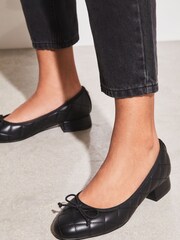 Lipsy Black Low Block Heel Faux Leather Quilted Bow Ballet Pumps - Image 1 of 5