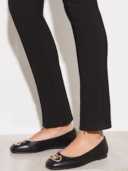 Lipsy Black Regular Fit Flat Square Toe Trim Faux Leather Ballet Pumps - Image 1 of 4