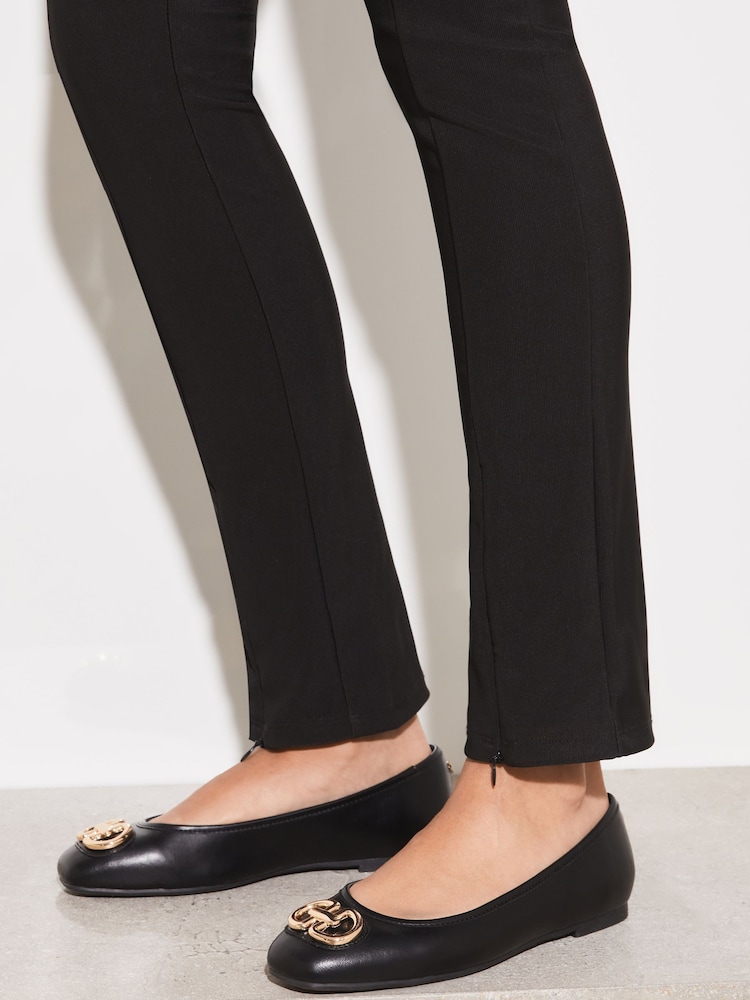 Lipsy Black Regular Fit Flat Square Toe Trim Faux Leather Ballet Pumps - Image 1 of 4