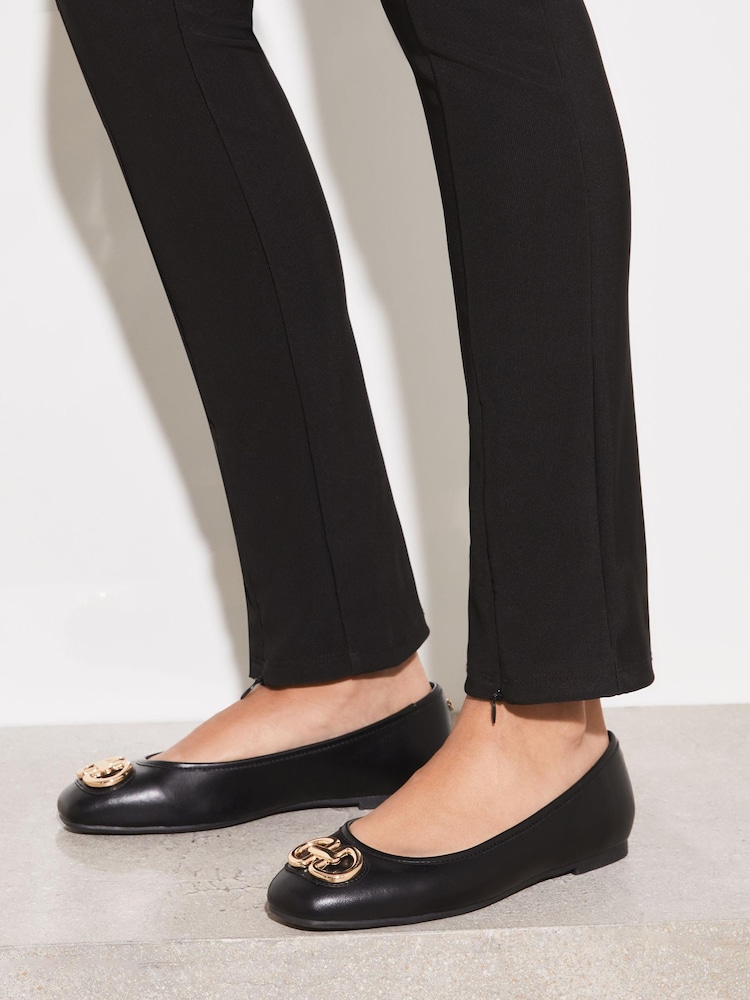 Lipsy Black Regular Fit Flat Square Toe Trim Faux Leather Ballet Pumps - Image 2 of 4