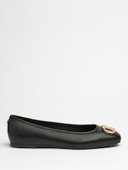 Lipsy Black Regular Fit Flat Square Toe Trim Faux Leather Ballet Pumps - Image 3 of 4