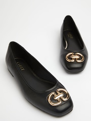 Lipsy Black Regular Fit Flat Square Toe Trim Faux Leather Ballet Pumps - Image 4 of 4