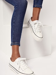 Lipsy White Regular Fit Flatform Lace Up Canvas Chunky Trainer - Image 1 of 4