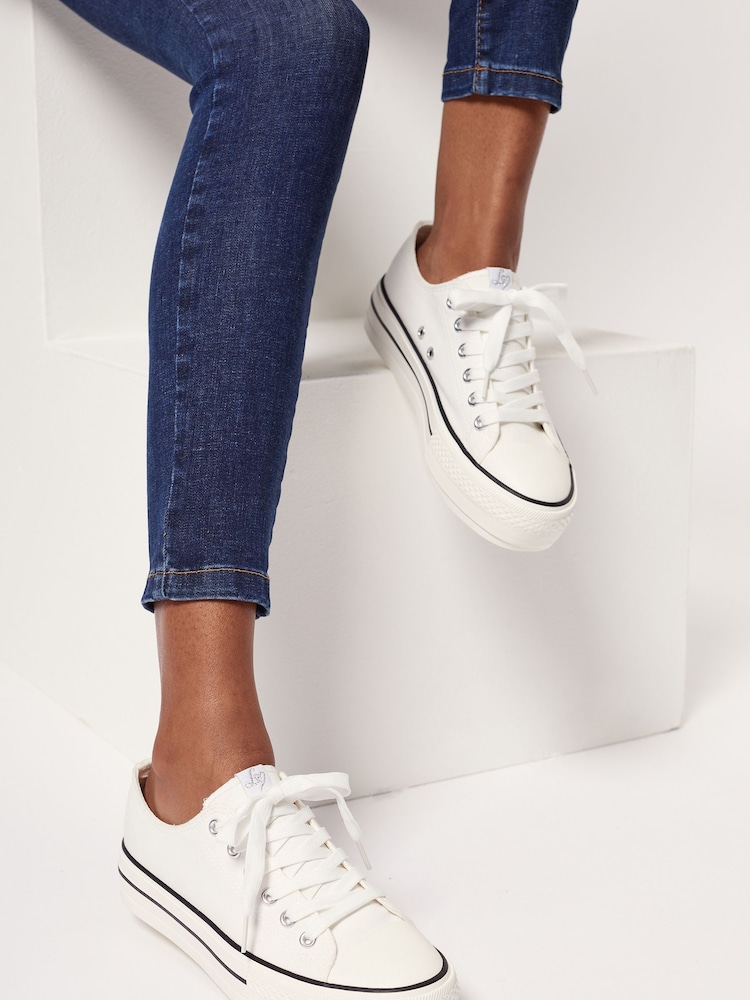 Lipsy White Regular Fit Flatform Lace Up Canvas Chunky Trainer - Image 1 of 4