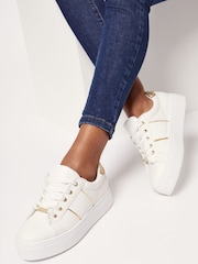 Lipsy White Regular Fit Chunky Flatform Lace Up Trainer - Image 1 of 3