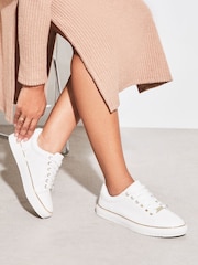 Lipsy White Wide Fit Metal Lace Up Trainers - Image 1 of 4