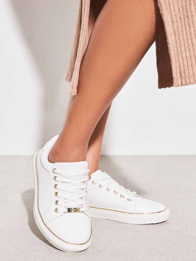 Lipsy White Wide Fit Metal Lace Up Trainers - Image 2 of 4