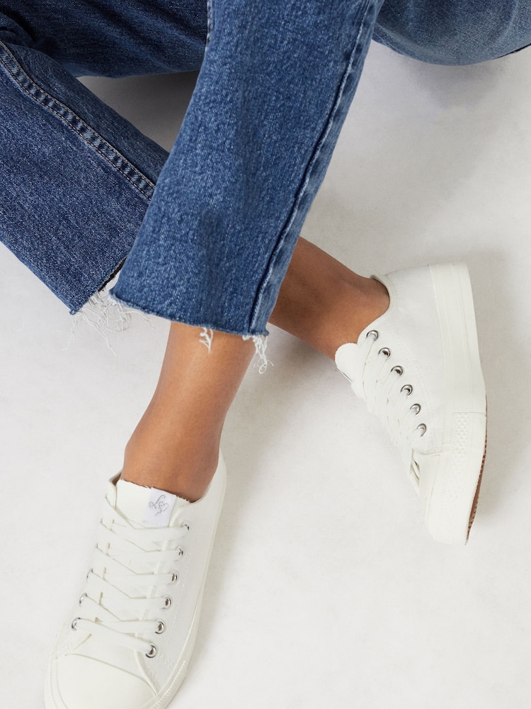 Lipsy White Extra Wide Fit Low Top Lace Up Canvas Trainer - Image 1 of 5