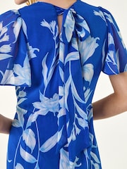 Roman Blue Floral Print Flutter Sleeve Midi Dress - Image 5 of 5