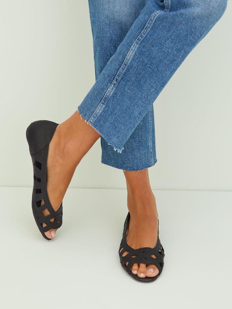 Friends Like These Black Regular Fit Peep Toe Cut Out Flat Ballerina - Image 2 of 4